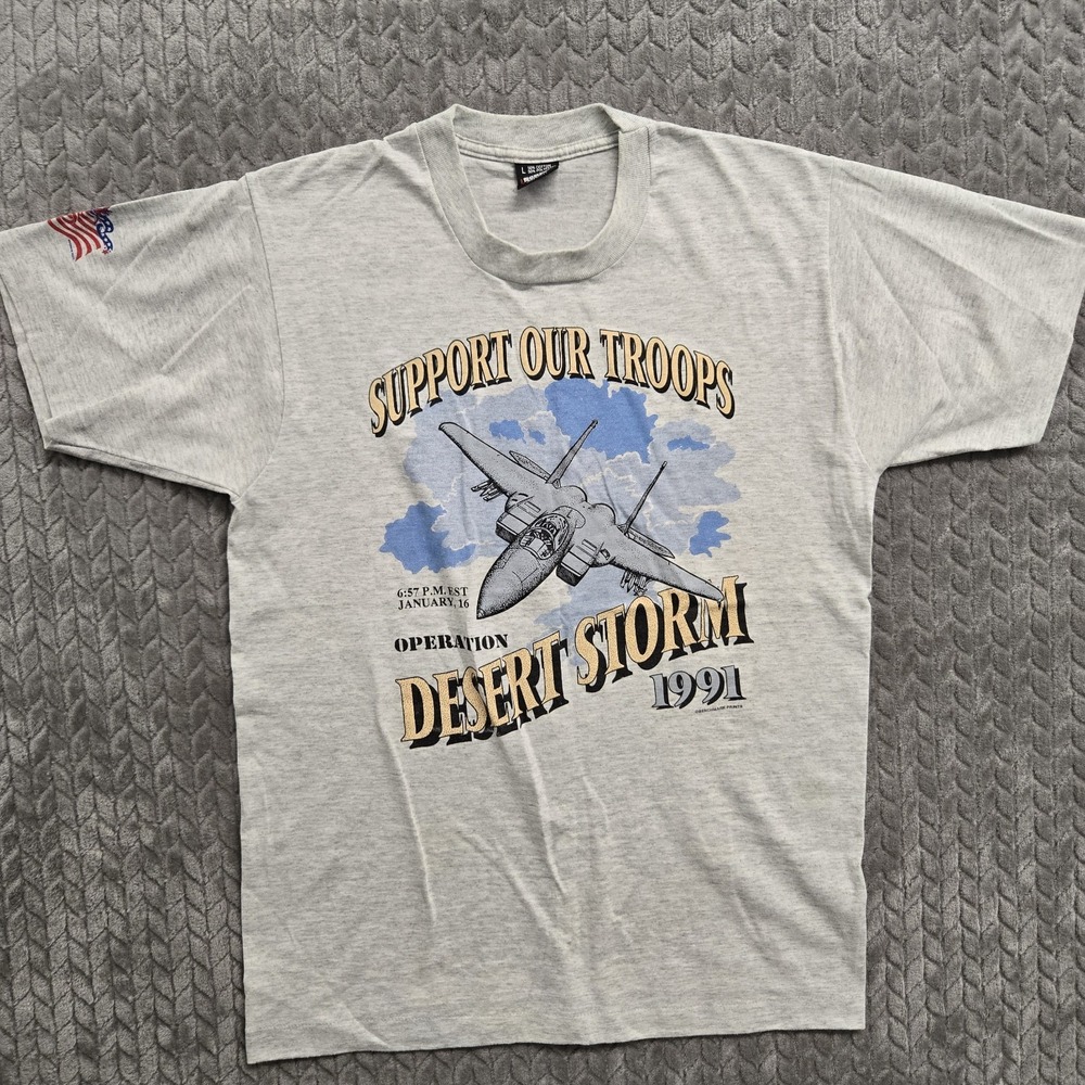 Vintage Support‎ Our Troops Desert Storm Shirt Mens Large Screen Stars USA 90s